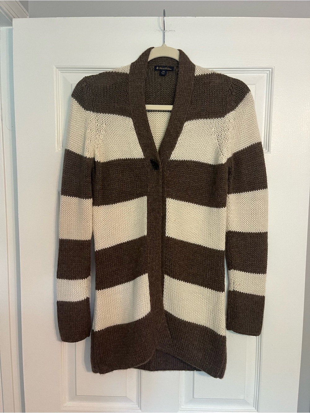 Brooks Brothers Women’s Baby Alpaca Brown & Cream Striped Shawl Collar Cardigan